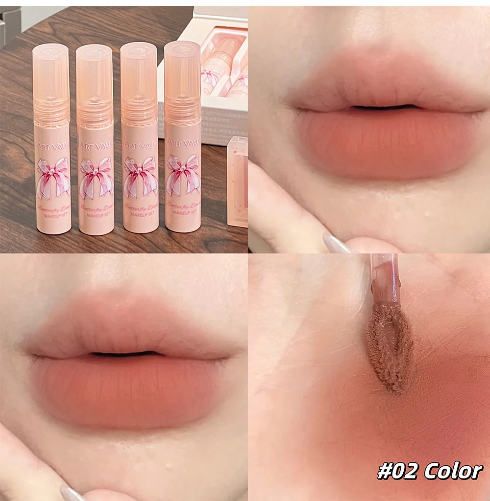 6-Piece Makeup Set (in Box)
Includes velvet matte lipsticks, nude lip gloss, moisturizing lip shine, face blush palette, and necklace—perfect as a gift.