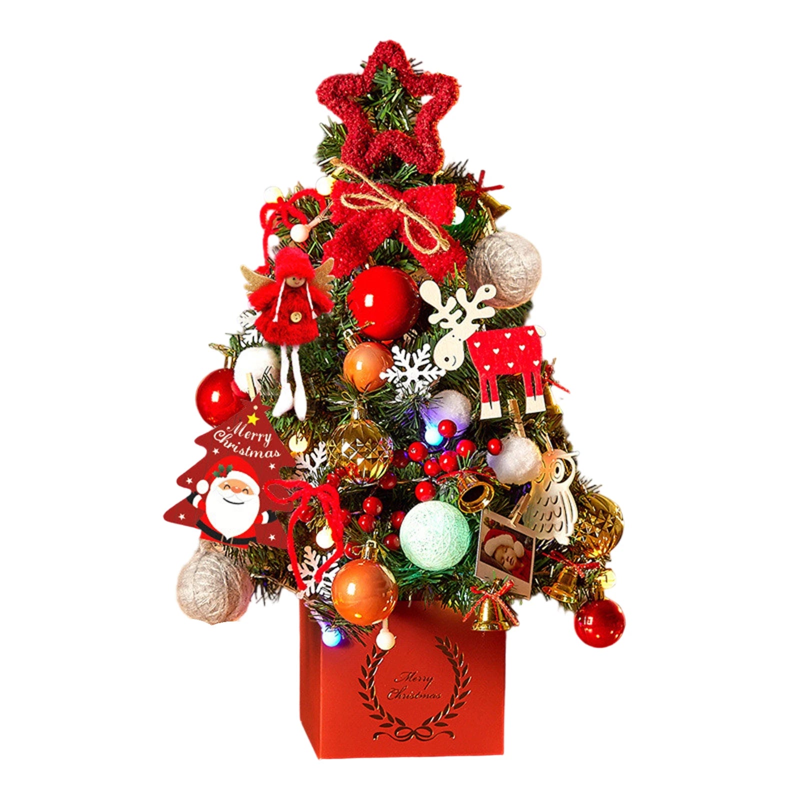 Add a festive touch to your home or office with this adorable miniature Christmas tree. Perfect for desks, tables, or as a Christmas gift.