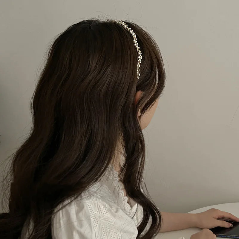 Exquisite Zircon Headbands Simple Retro Pearl Headband Waving Party Crown Head Hoop Elegant Women Gold Bands Headwear