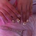24pcs Duckbill False Nails Detachable Y2k Leopard Print Pink Short Press on Nails Flower Fake Nail French Full Cover Nail Tips