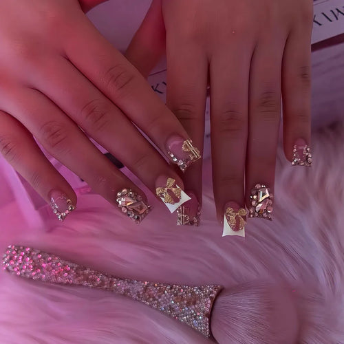 24pcs Duckbill False Nails Detachable Y2k Leopard Print Pink Short Press on Nails Flower Fake Nail French Full Cover Nail Tips