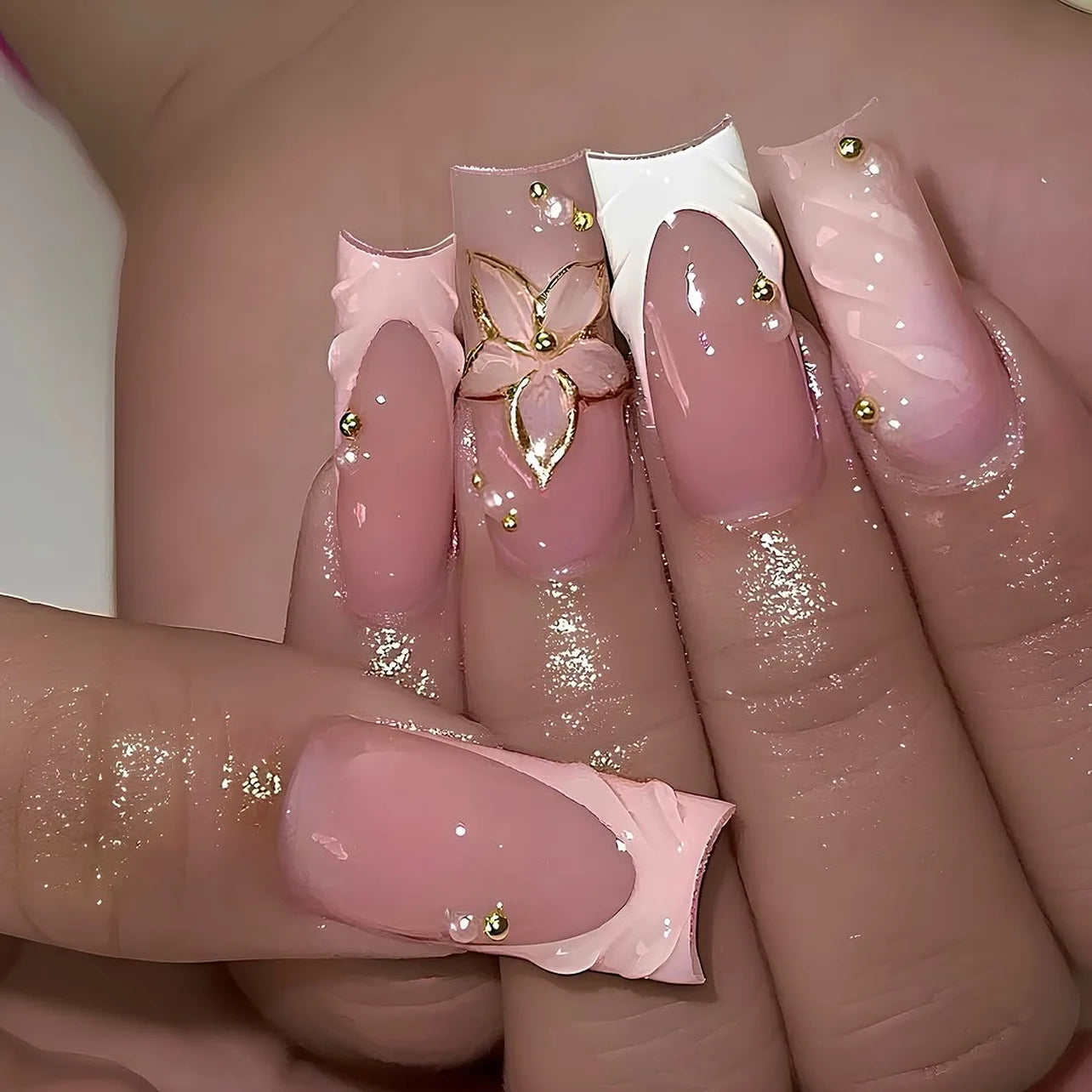 24pcs long coffin French press-on nails in black, featuring elegant bow and diamond details. Chic ballerina-style acrylic nails for a glamorous manicure in minutes.