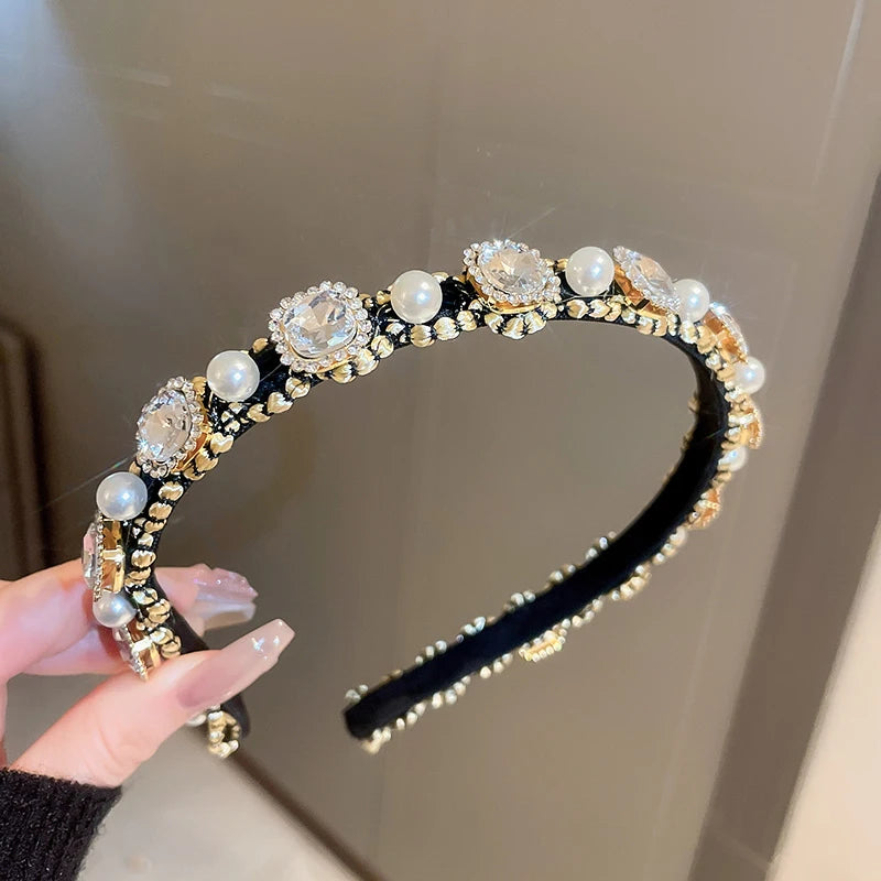 Luxury Shiny Full Rhinestone Headbands Imitation Pearl Hairbands Headwear For Women Party Wedding Hair Accessories Jewelry