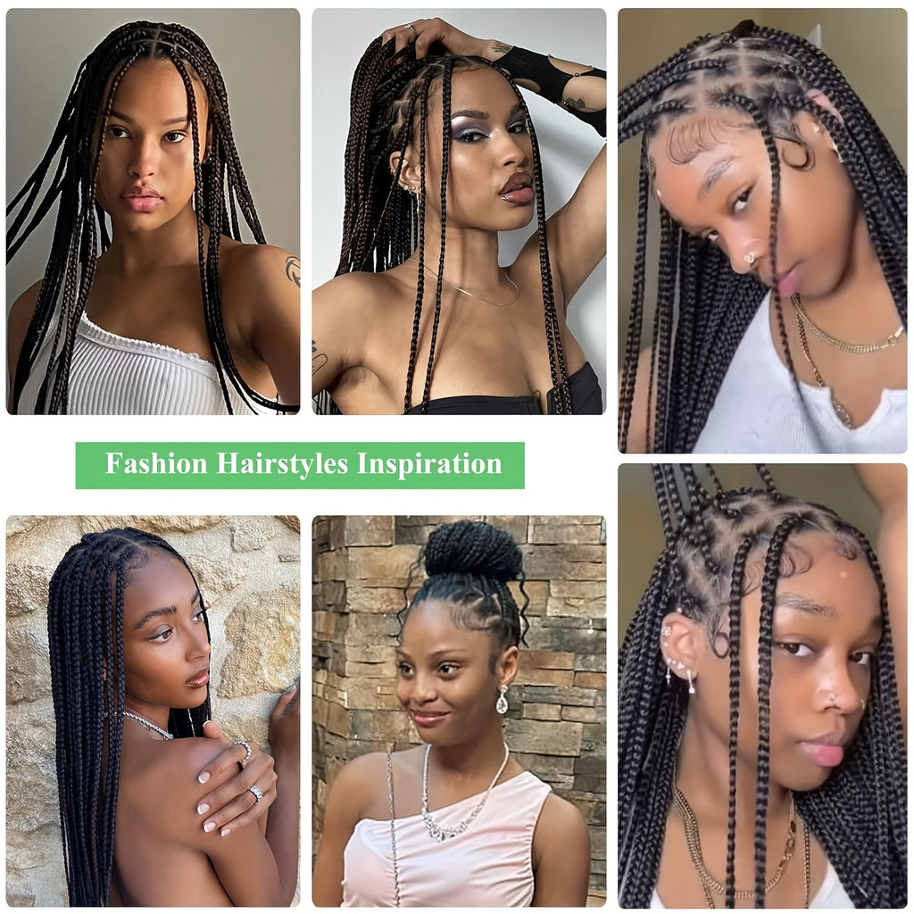 40" Braided Wig with Knotless Cornrows and Lace Frontal – Mixed Black Hair, Natural Texture, Full Density, Double Lace Front, for Daily Wear, College, Halloween, and Cosplay